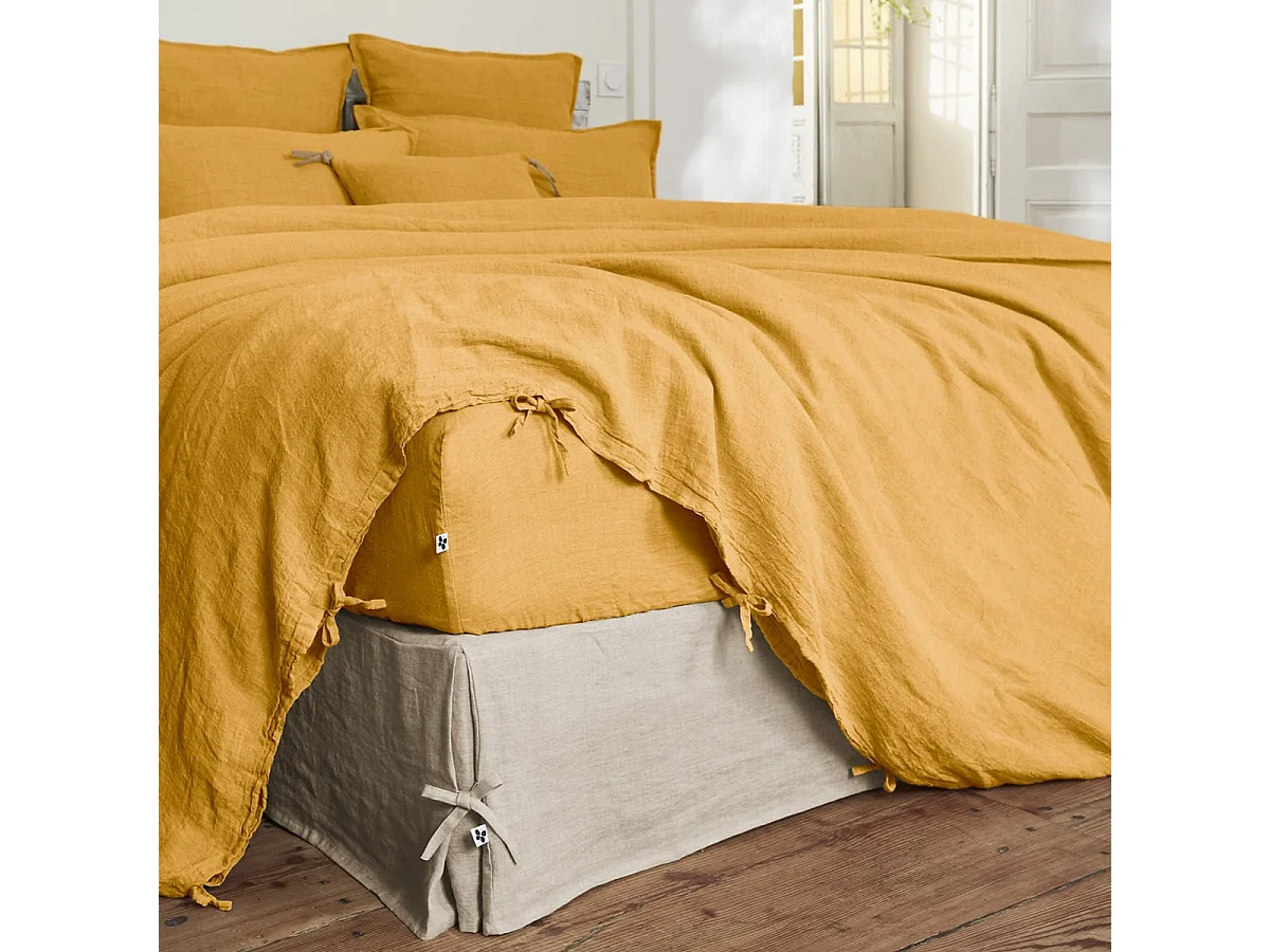 MARGAUX - Housse de Couette 240x220cm Lin Lavé Coloris Miel