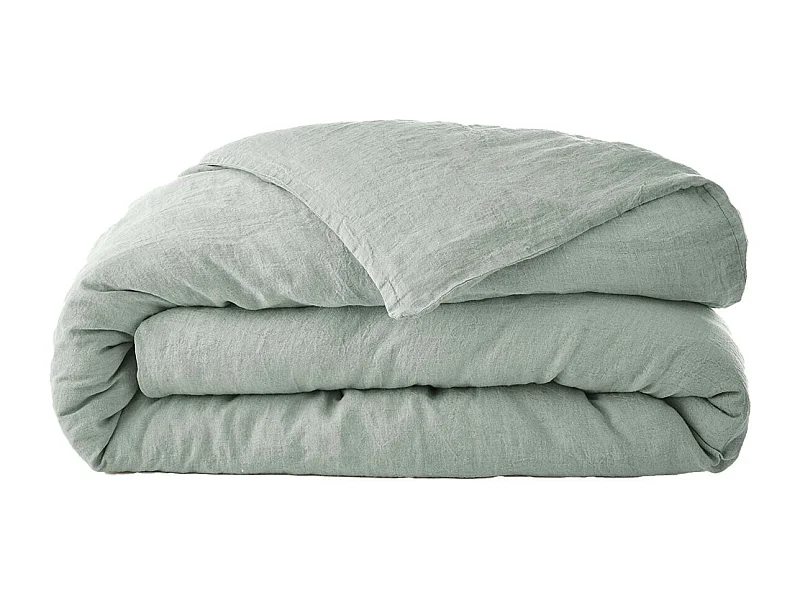 MARGAUX - Housse de Couette 240x220cm Lin Lavé Coloris Eucalyptus