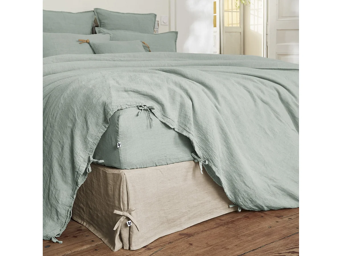 MARGAUX - Housse de Couette 240x220cm Lin Lavé Coloris Eucalyptus