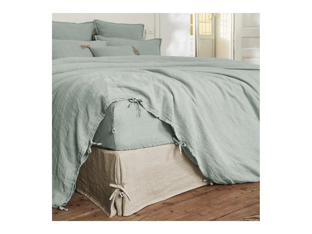 MARGAUX - Housse de Couette 240x220cm Lin Lavé Coloris Eucalyptus