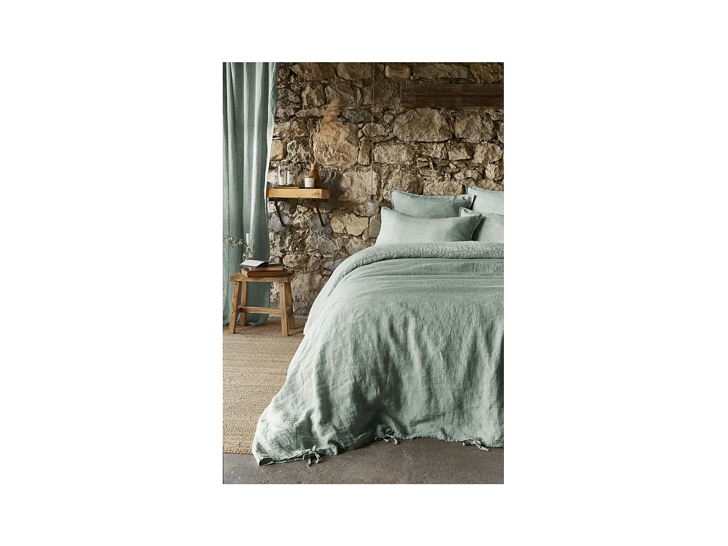 MARGAUX - Housse de Couette 240x220cm Lin Lavé Coloris Eucalyptus