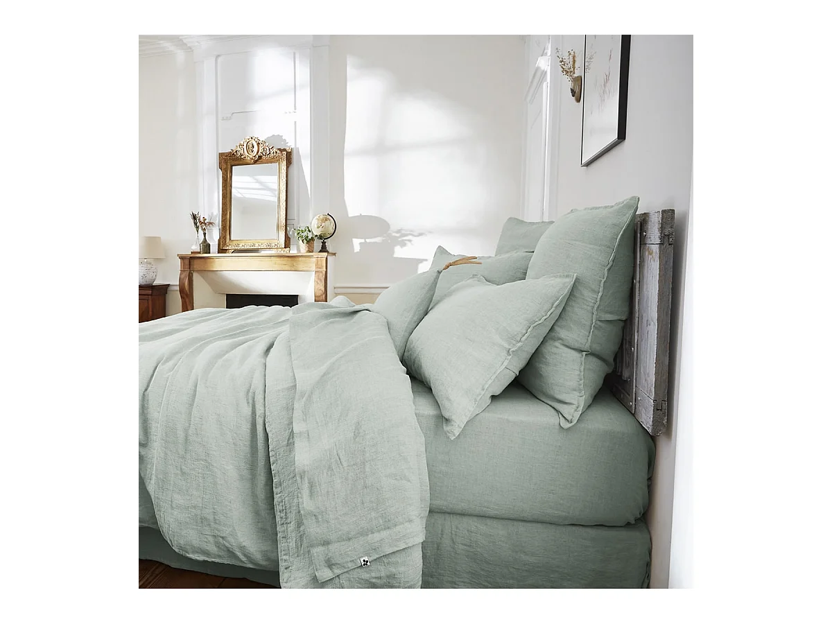 MARGAUX - Housse de Couette 240x220cm Lin Lavé Coloris Eucalyptus