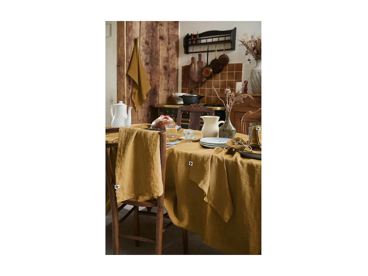 MARGAUX - Lot de 2 Torchons Essuie-vaisselle 50x70cm Lin Lavé Caramel