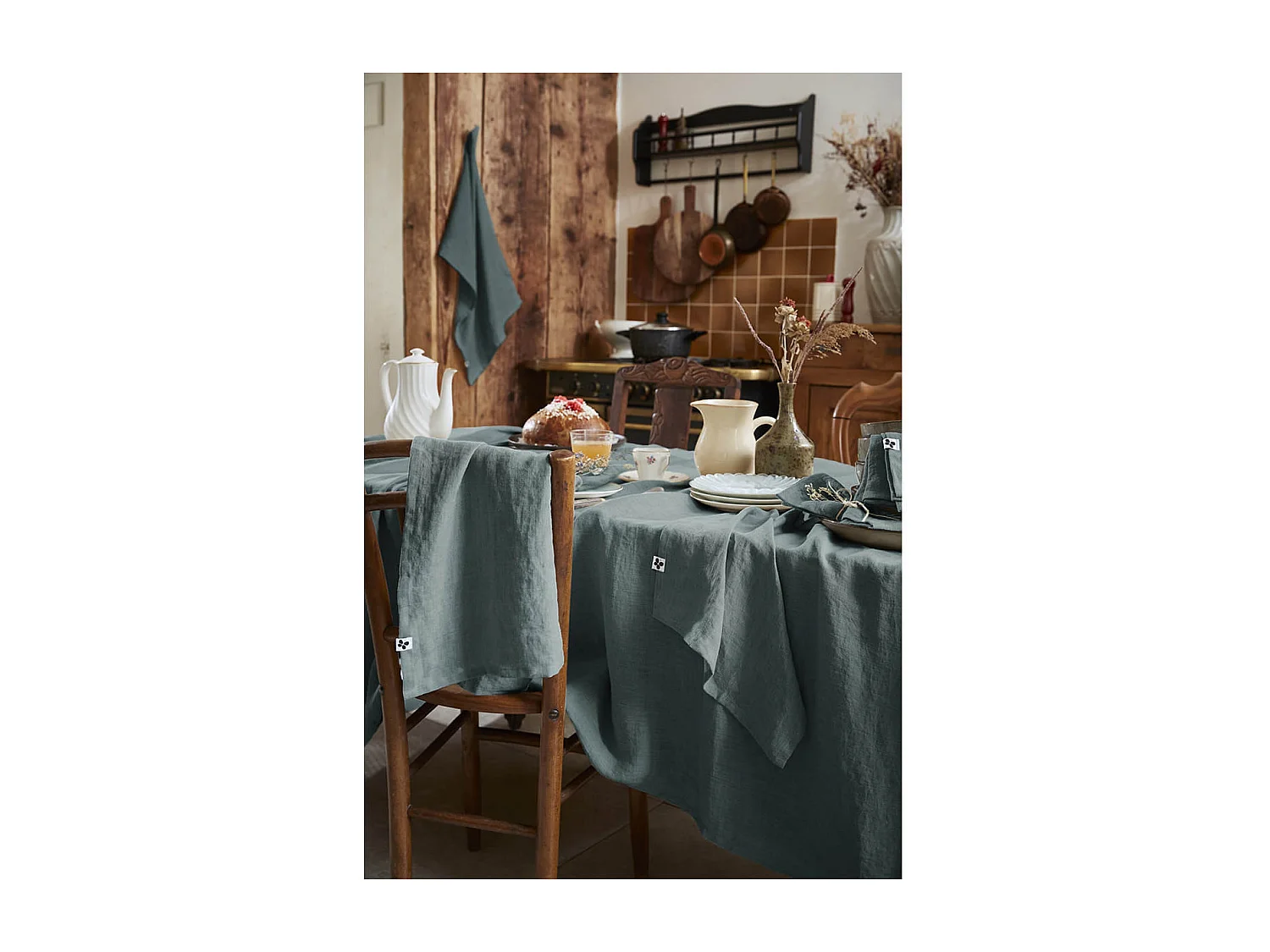 MARGAUX - Lot de 2 Torchons Essuie-vaisselle 50x70cm Lin Lavé Ardoise