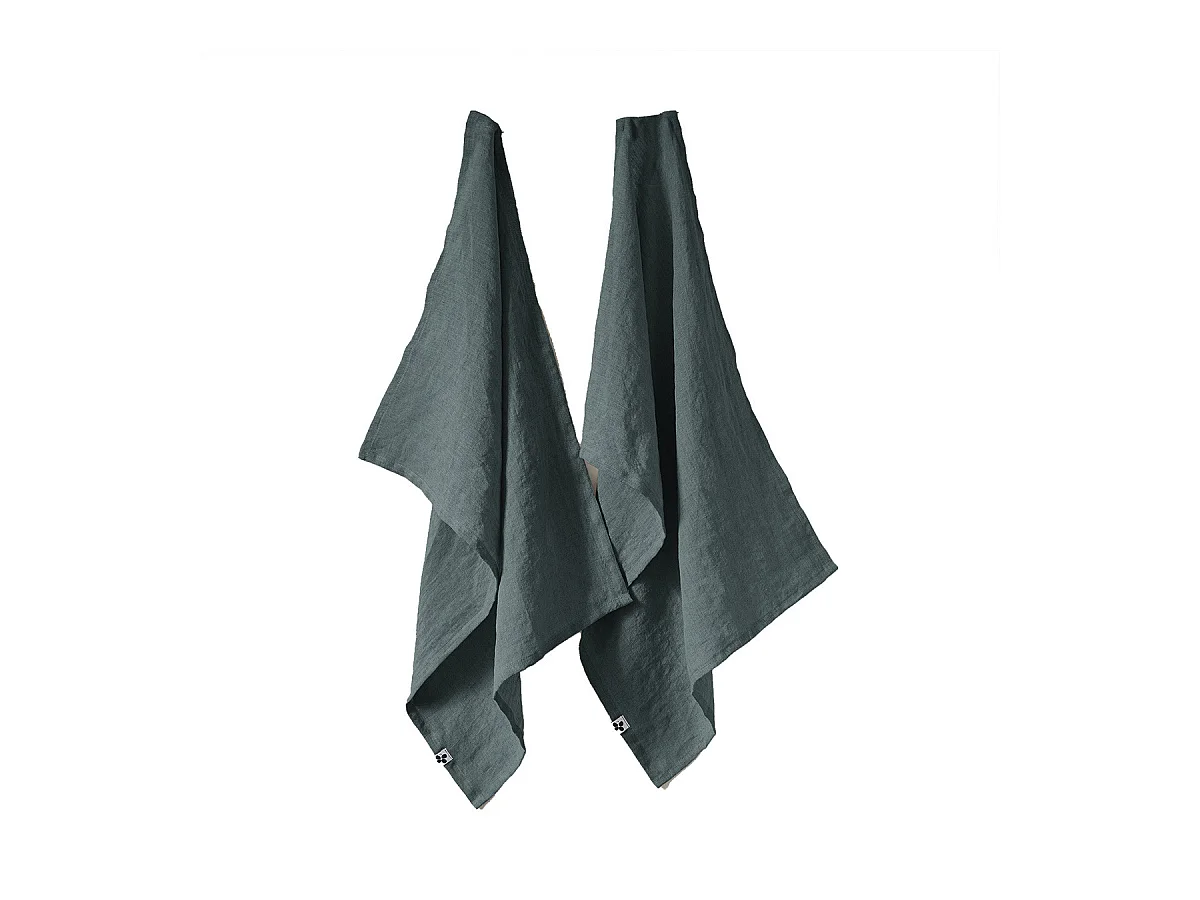 MARGAUX - Lot de 2 Torchons Essuie-vaisselle 50x70cm Lin Lavé Ardoise