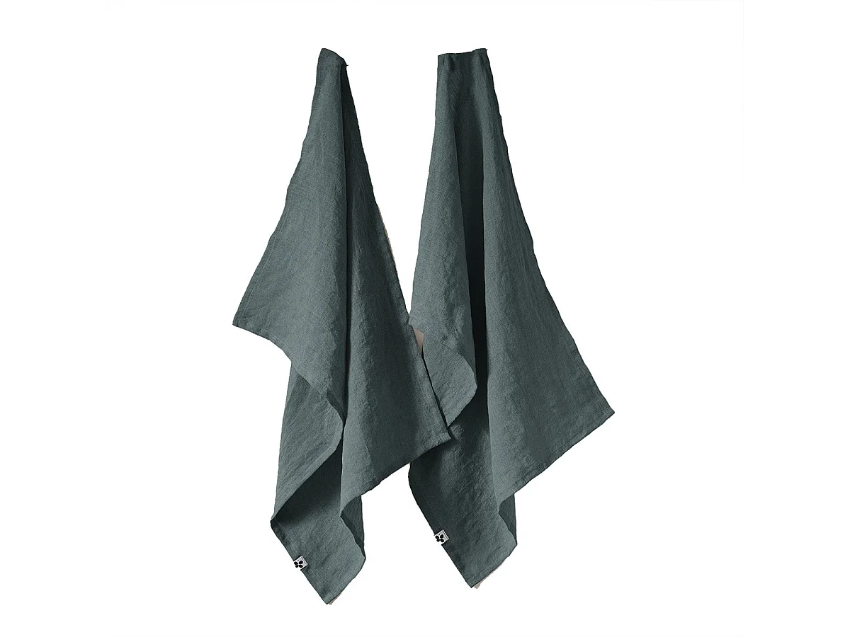 MARGAUX - Lot de 2 Torchons Essuie-vaisselle 50x70cm Lin Lavé Ardoise