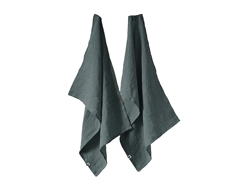 MARGAUX - Lot de 2 Torchons Essuie-vaisselle 50x70cm Lin Lavé Ardoise