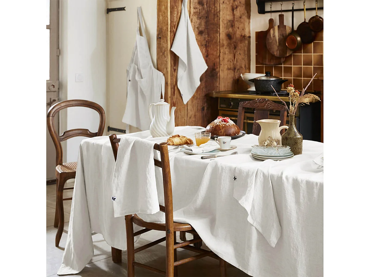 MARGAUX - Lot de 2 Torchons Essuie-vaisselle 50x70cm Lin Lavé Craie