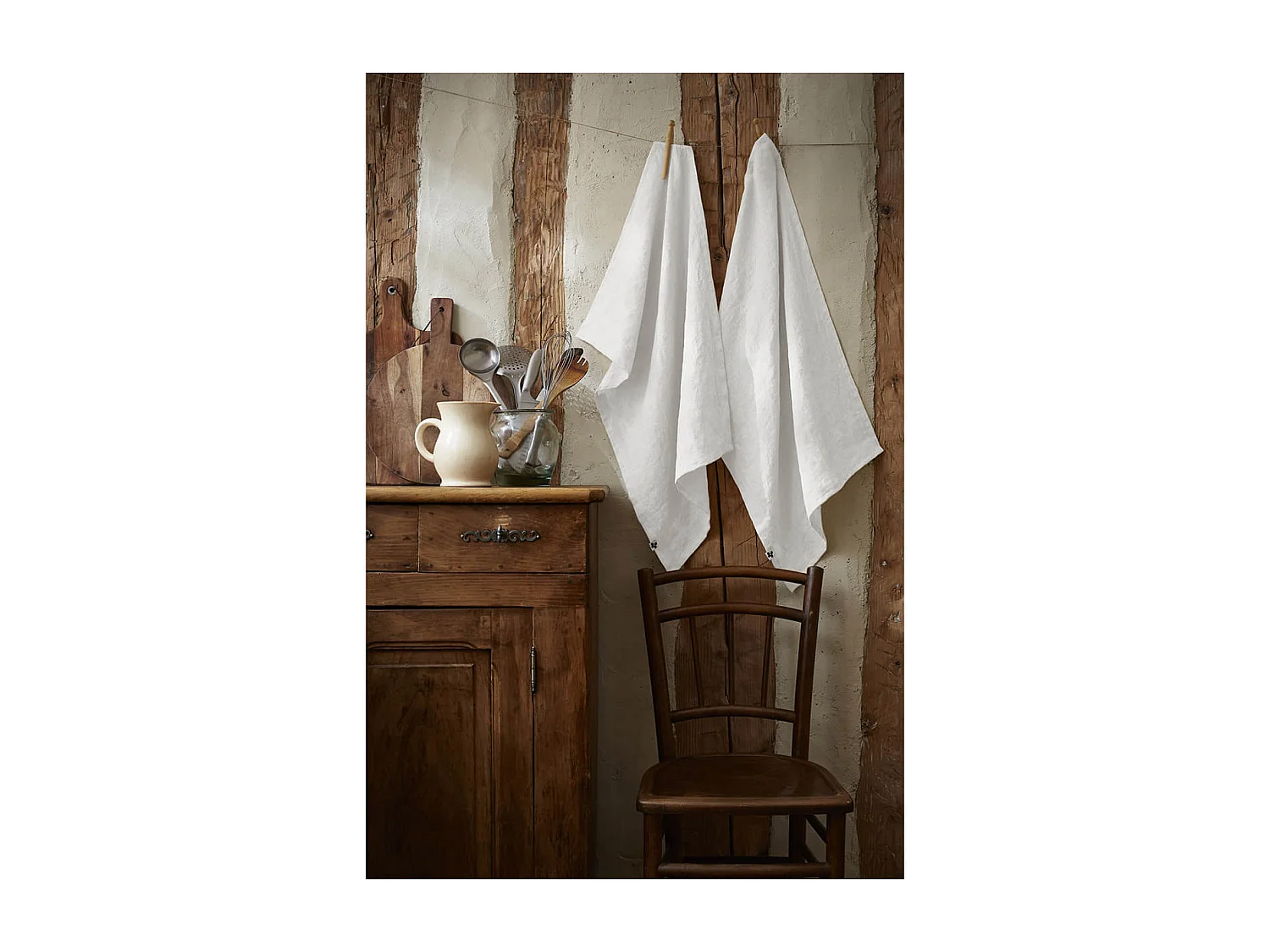 MARGAUX - Lot de 2 Torchons Essuie-vaisselle 50x70cm Lin Lavé Craie