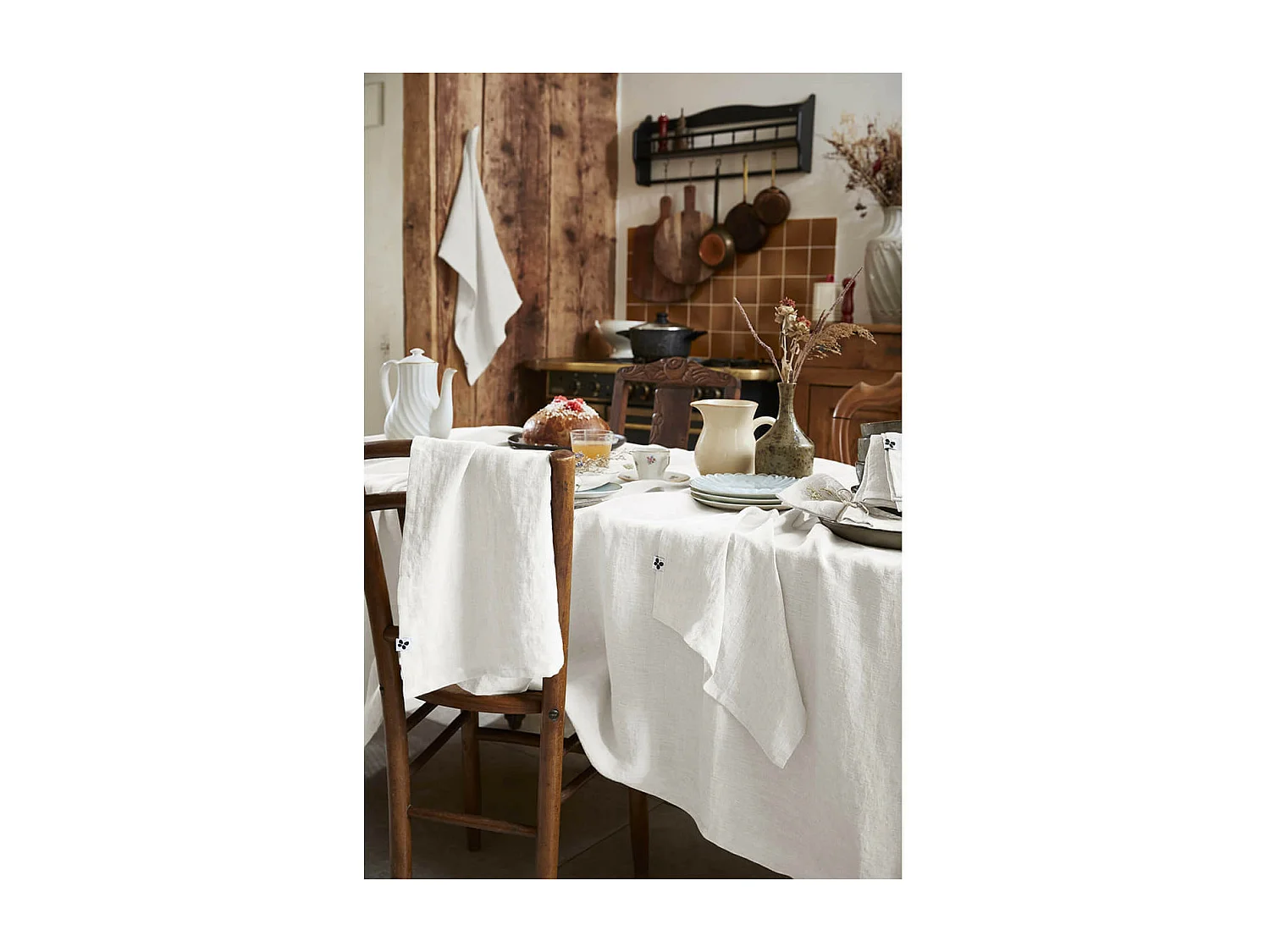 MARGAUX - Lot de 2 Torchons Essuie-vaisselle 50x70cm Lin Lavé Craie