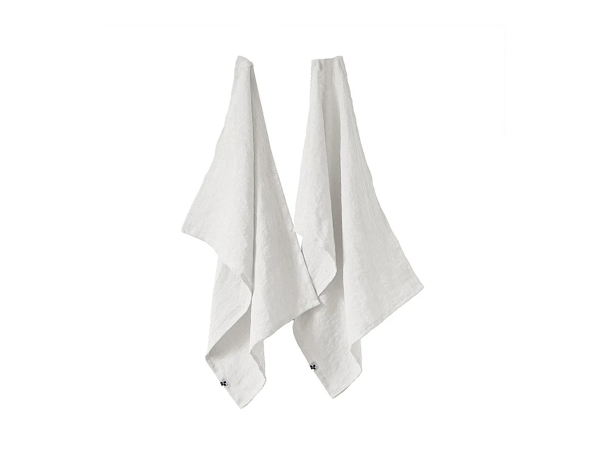 MARGAUX - Lot de 2 Torchons Essuie-vaisselle 50x70cm Lin Lavé Craie