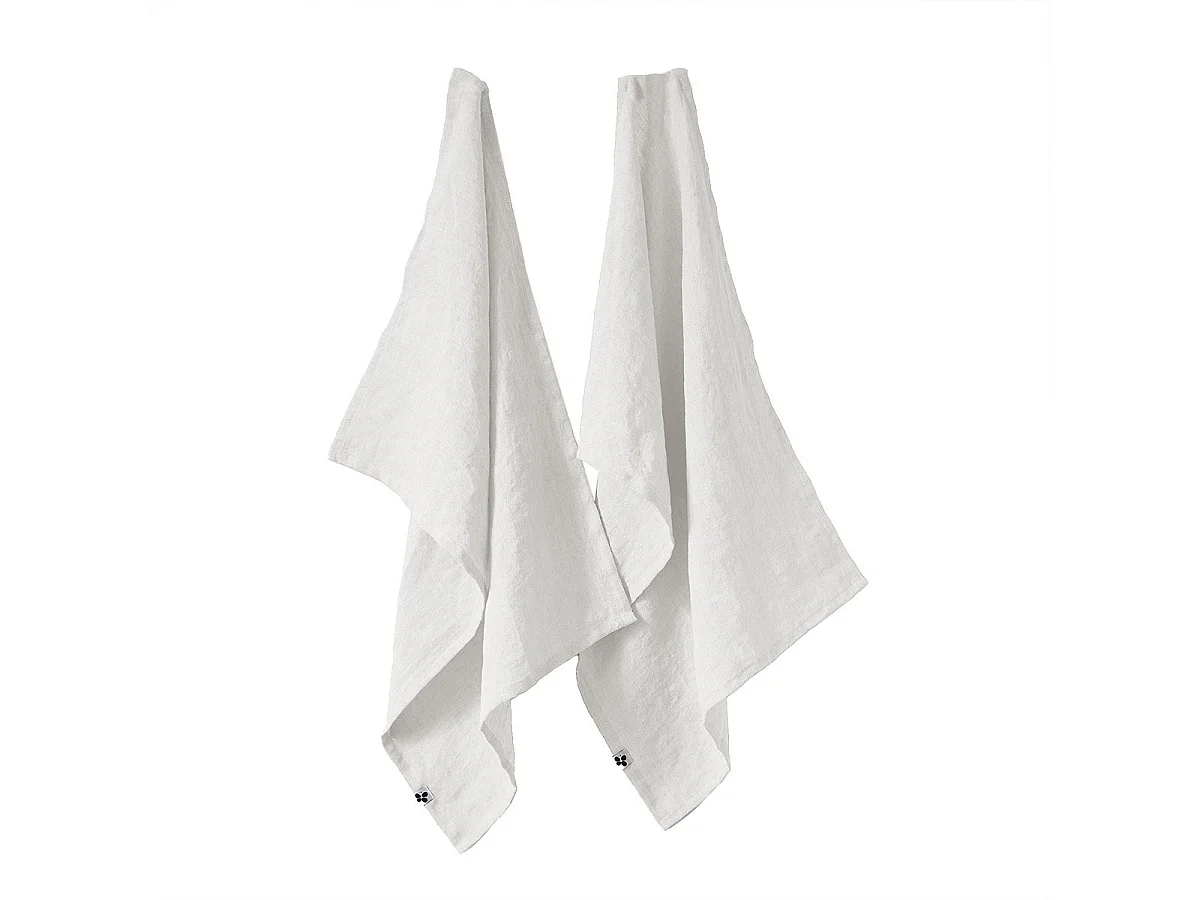 MARGAUX - Lot de 2 Torchons Essuie-vaisselle 50x70cm Lin Lavé Craie