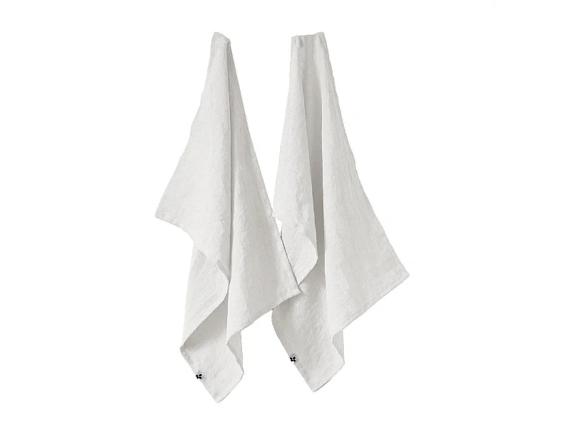 MARGAUX - Lot de 2 Torchons Essuie-vaisselle 50x70cm Lin Lavé Craie