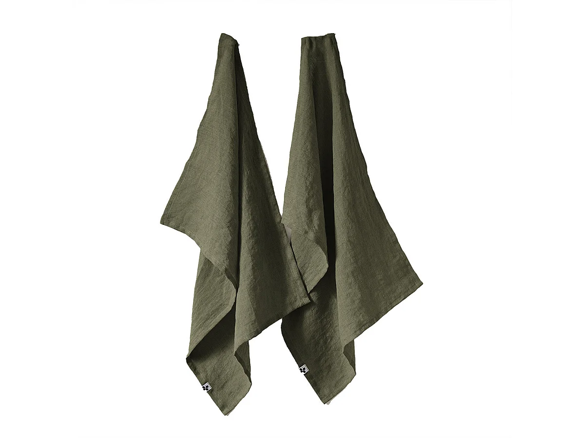 MARGAUX - Lot de 2 Torchons Essuie-vaisselle 50x70cm Lin Lavé Thym