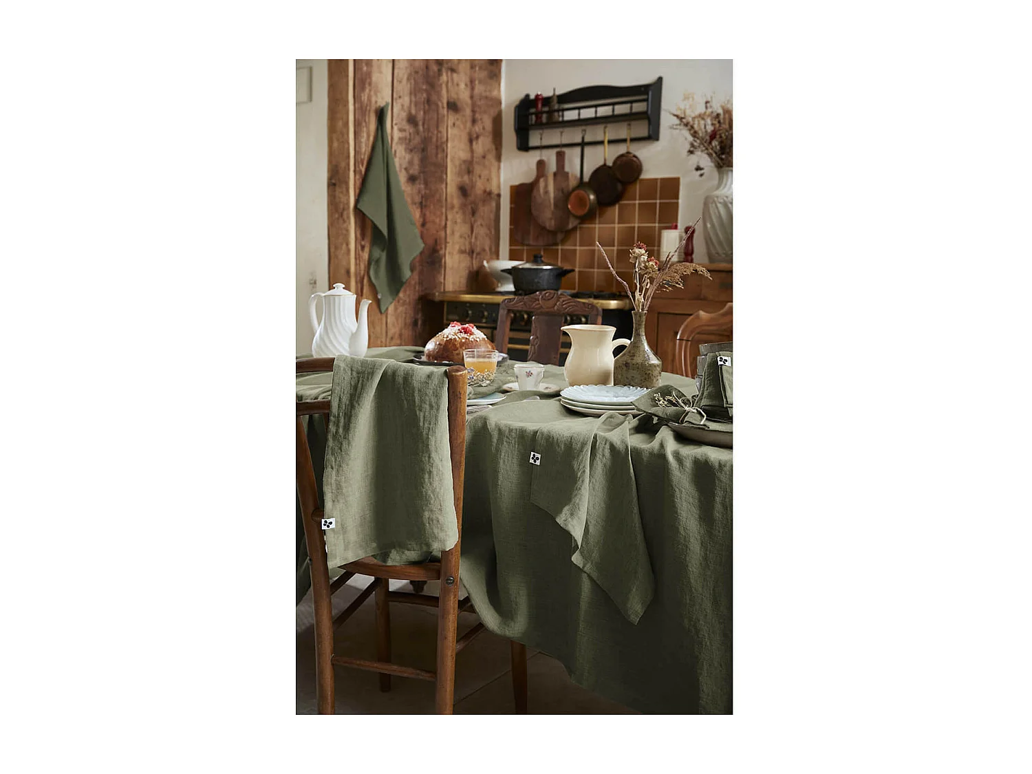 MARGAUX - Lot de 2 Torchons Essuie-vaisselle 50x70cm Lin Lavé Thym