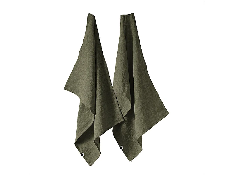 MARGAUX - Lot de 2 Torchons Essuie-vaisselle 50x70cm Lin Lavé Thym