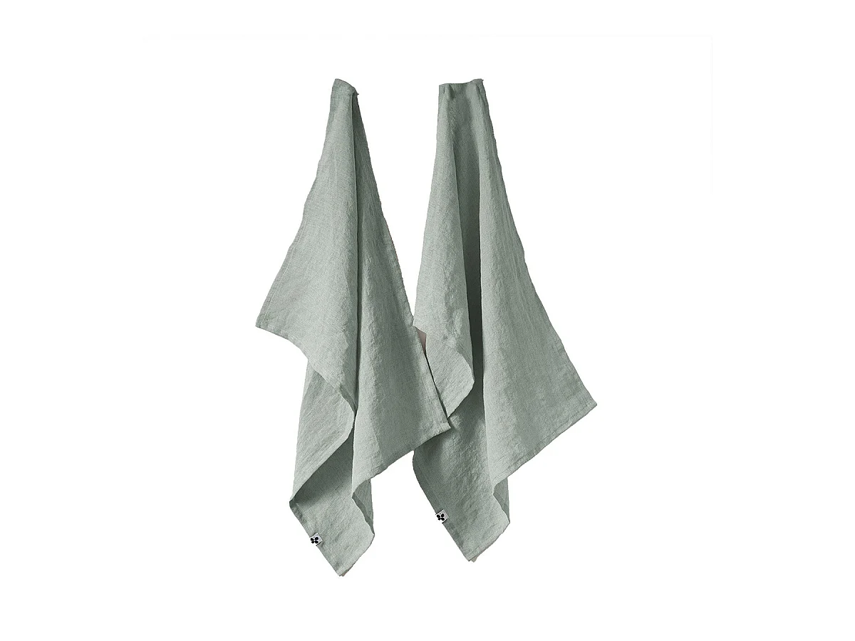MARGAUX - Lot de 2 Torchons Essuie-vaisselle 50x70cm Lin Lavé Eucalyptus