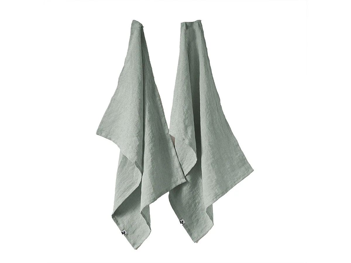 MARGAUX - Lot de 2 Torchons Essuie-vaisselle 50x70cm Lin Lavé Eucalyptus