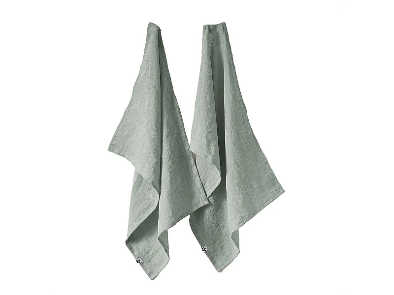 MARGAUX - Lot de 2 Torchons Essuie-vaisselle 50x70cm Lin Lavé Eucalyptus