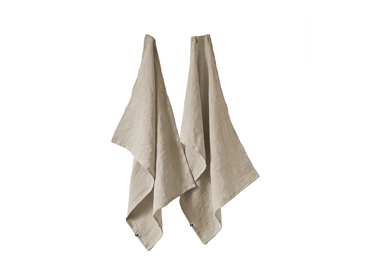 MARGAUX - Lot de 2 Torchons Essuie-vaisselle 50x70cm Lin Lavé Sable