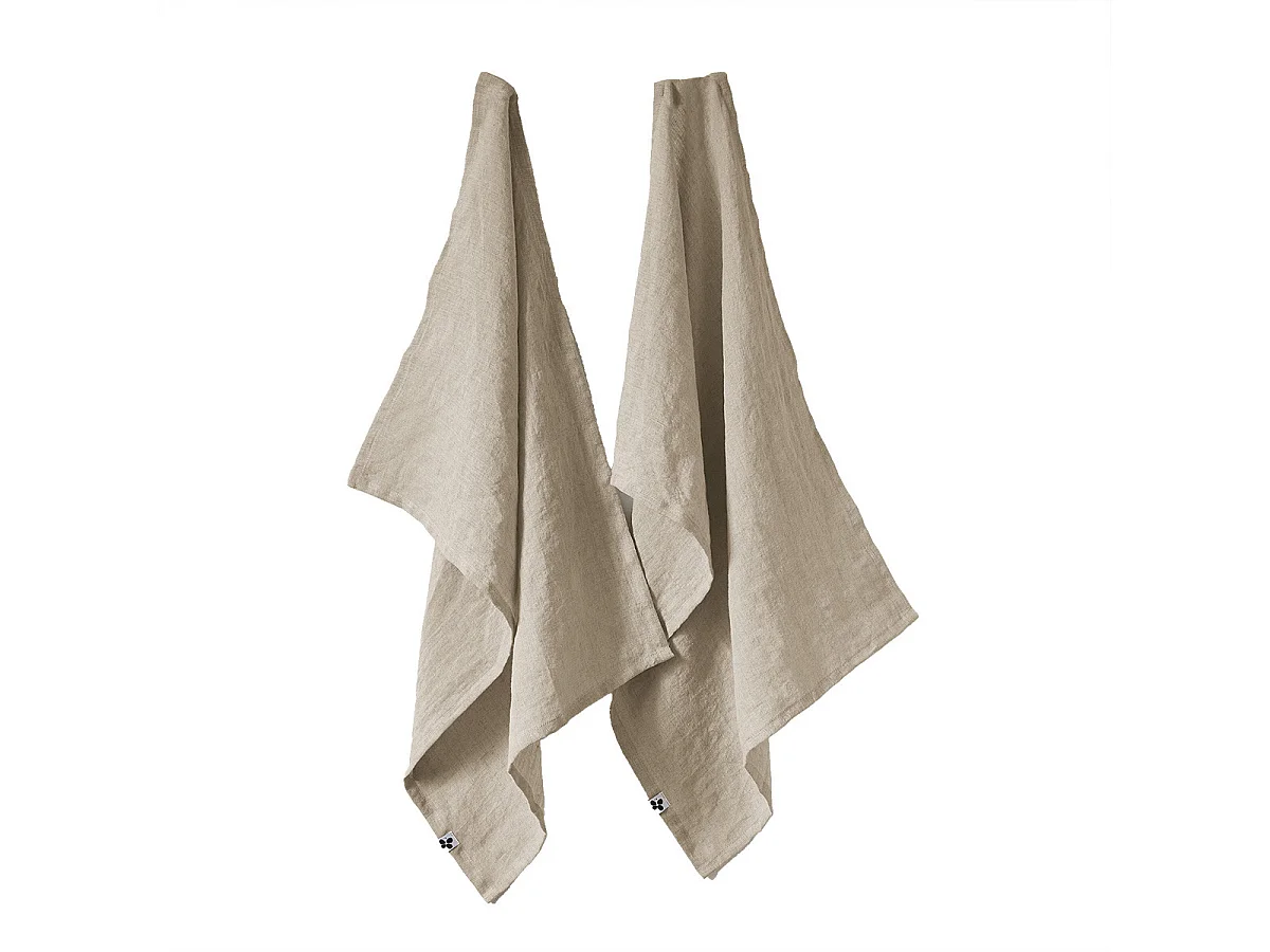 MARGAUX - Lot de 2 Torchons Essuie-vaisselle 50x70cm Lin Lavé Sable