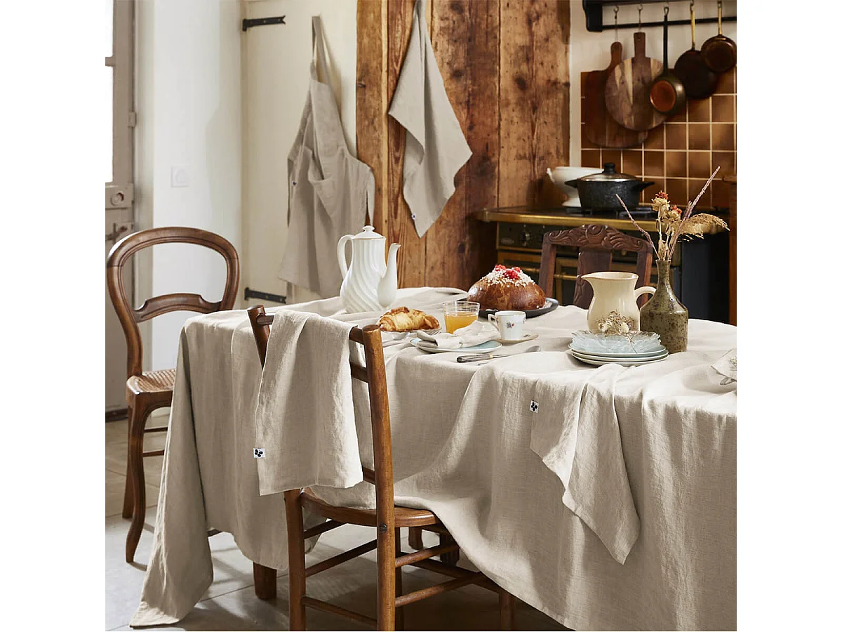 MARGAUX - Lot de 2 Torchons Essuie-vaisselle 50x70cm Lin Lavé Sable