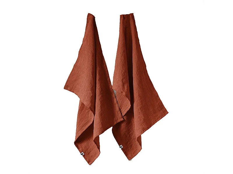 MARGAUX - Lot de 2 Torchons Essuie-vaisselle 50x70cm Lin Lavé Paprika