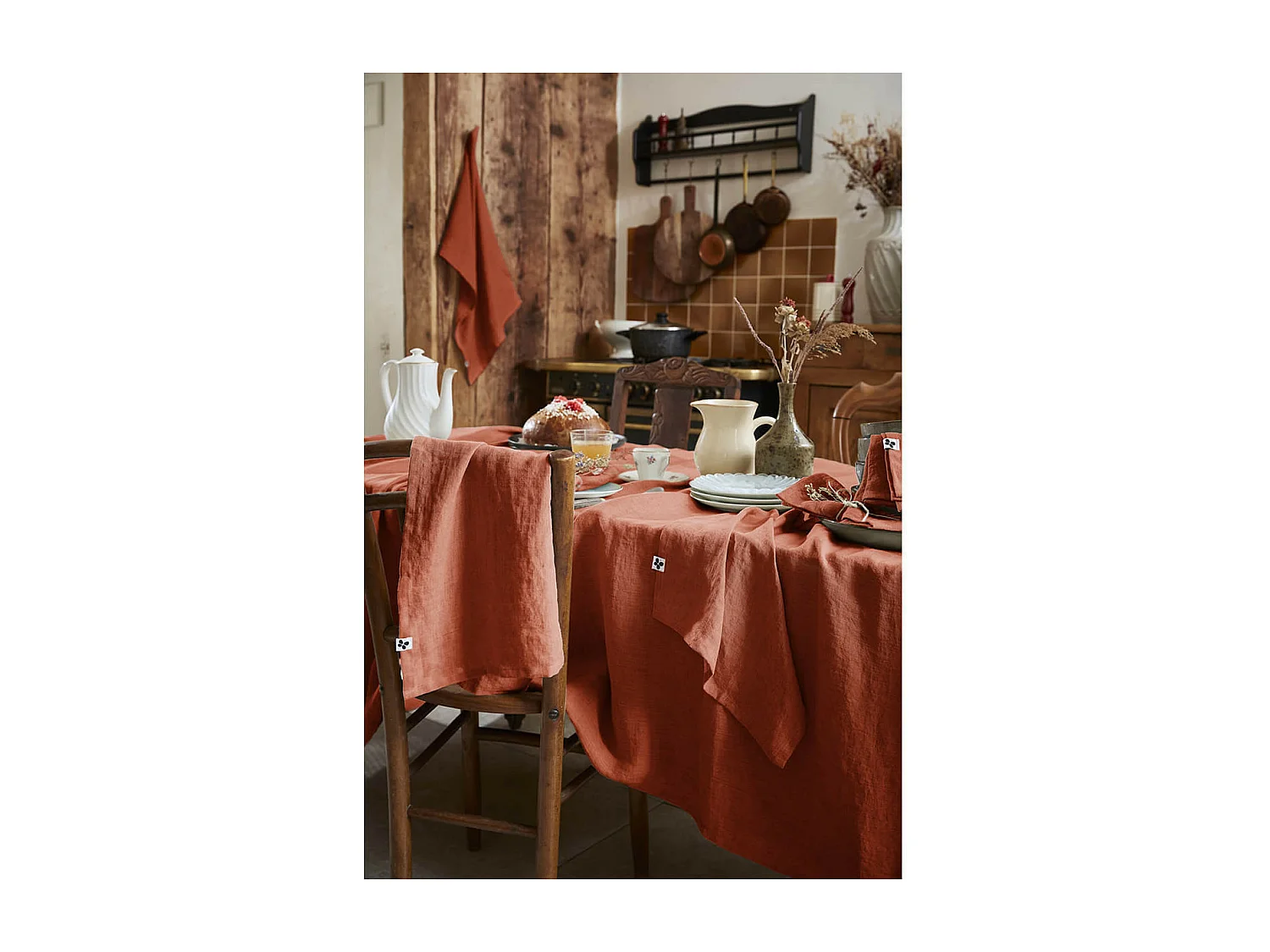 MARGAUX - Lot de 2 Torchons Essuie-vaisselle 50x70cm Lin Lavé Paprika