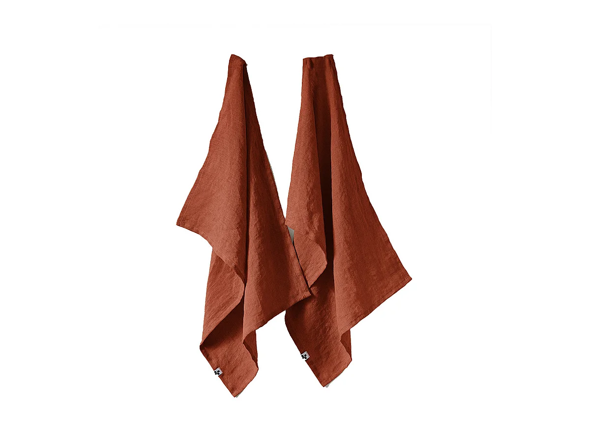 MARGAUX - Lot de 2 Torchons Essuie-vaisselle 50x70cm Lin Lavé Paprika