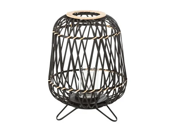 Lanterne Déco "Bambou sur Pied" 41cm Noir