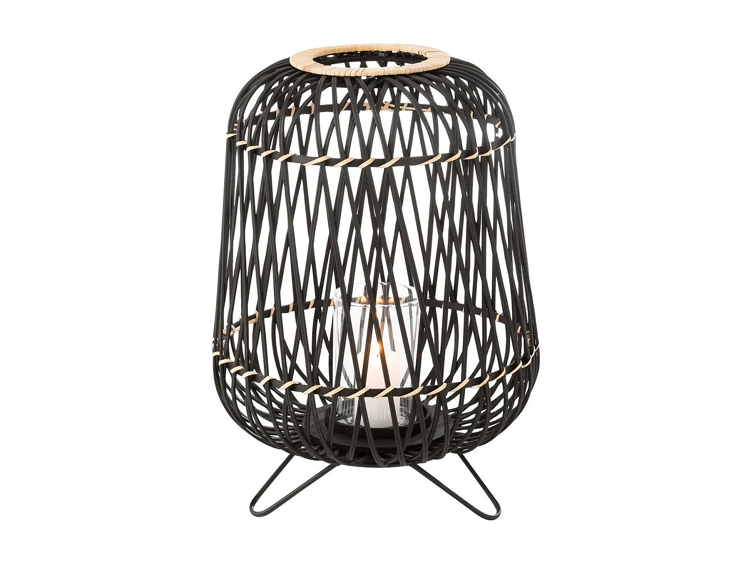 Lanterne Déco "Bambou sur Pied" 41cm Noir