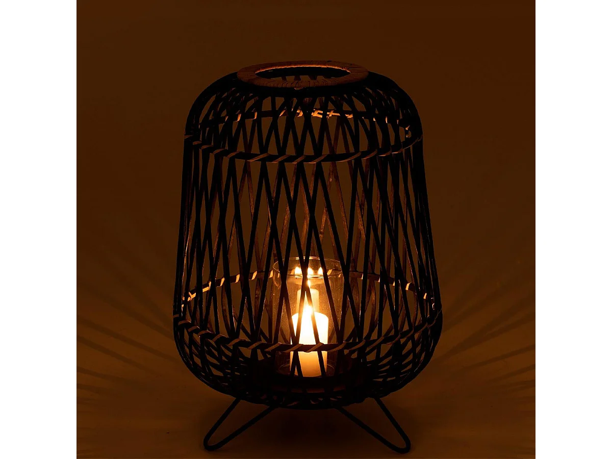 Lanterne Déco "Bambou sur Pied" 41cm Noir