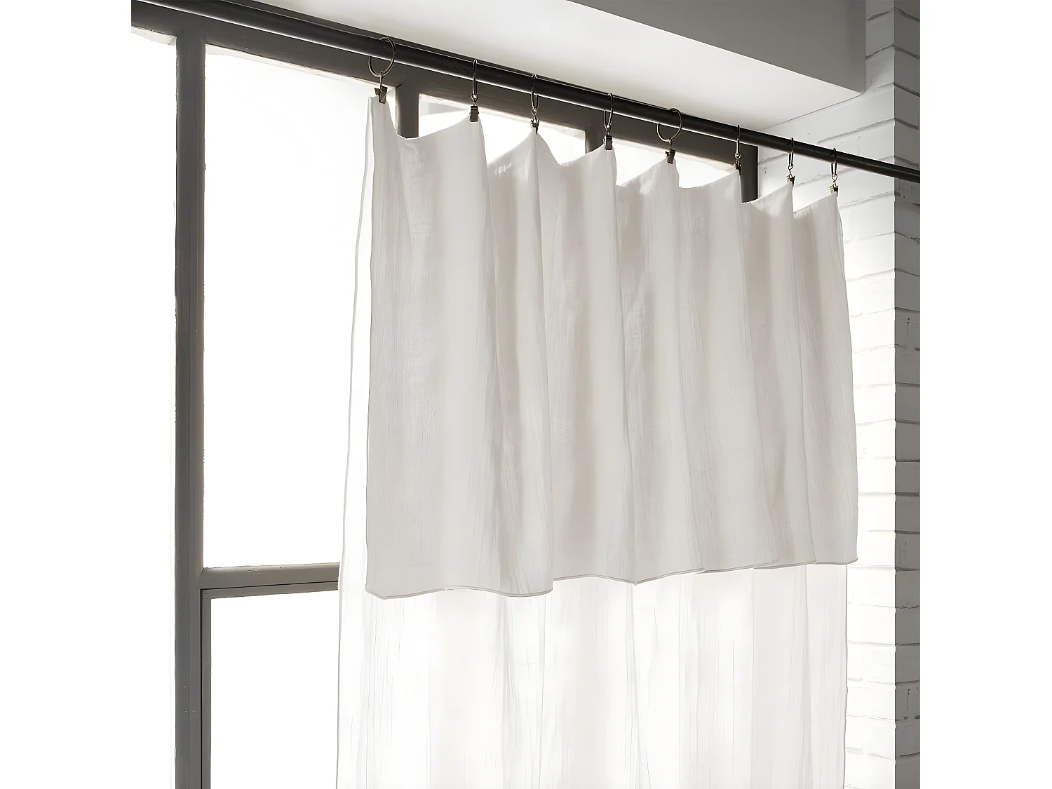 OUREA - Rideau Ajustable 140x300 cm Gaze de Coton Chantilly + 8 Anneaux Pince