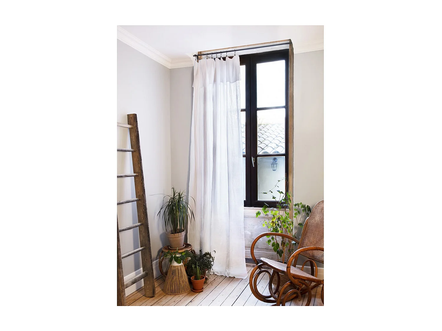 OUREA - Rideau Ajustable 140x300 cm Gaze de Coton Chantilly + 8 Anneaux Pince