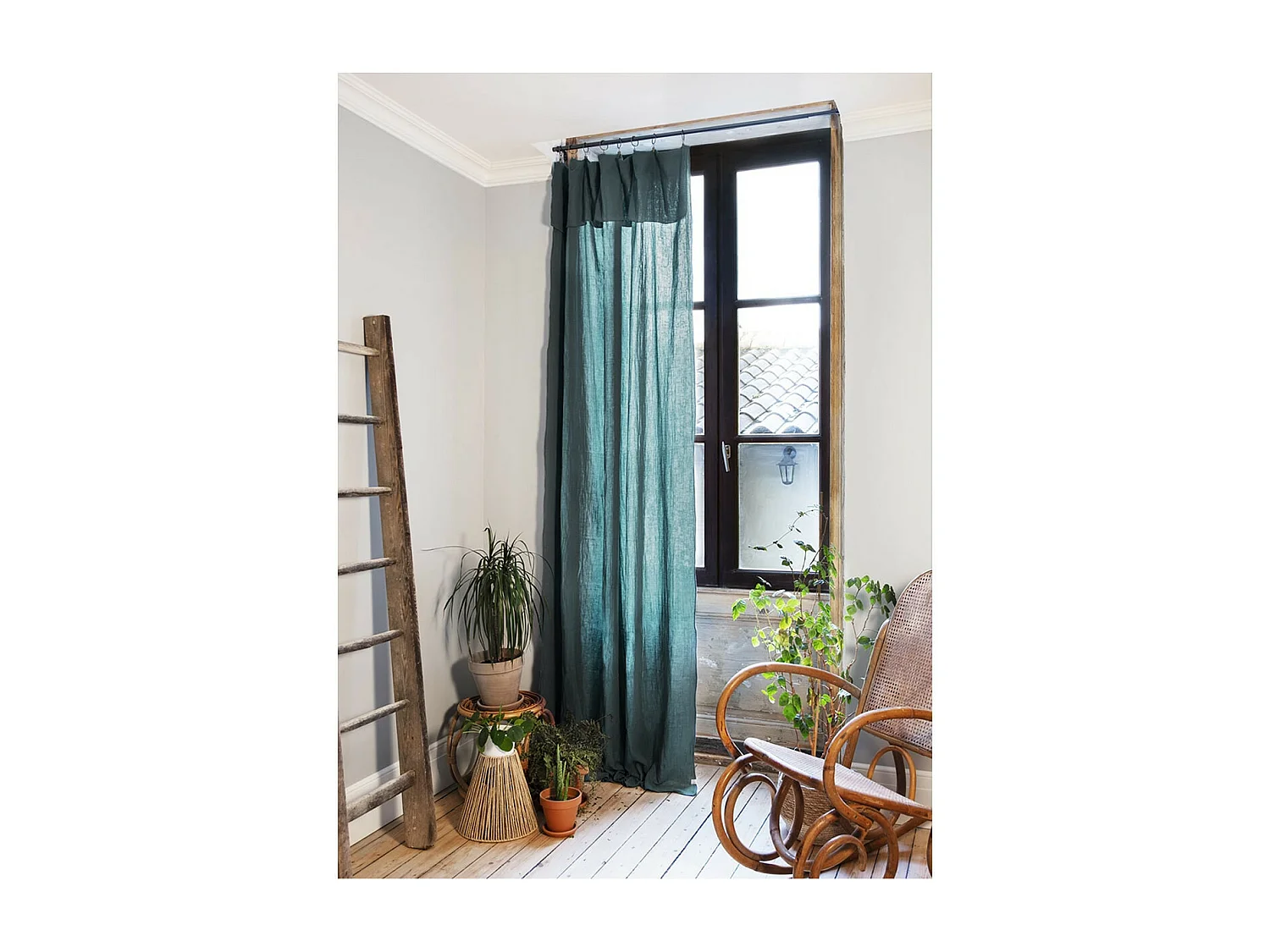 OUREA - Rideau Ajustable 140x300 cm Gaze de Coton Canard + 8 Anneaux Pince