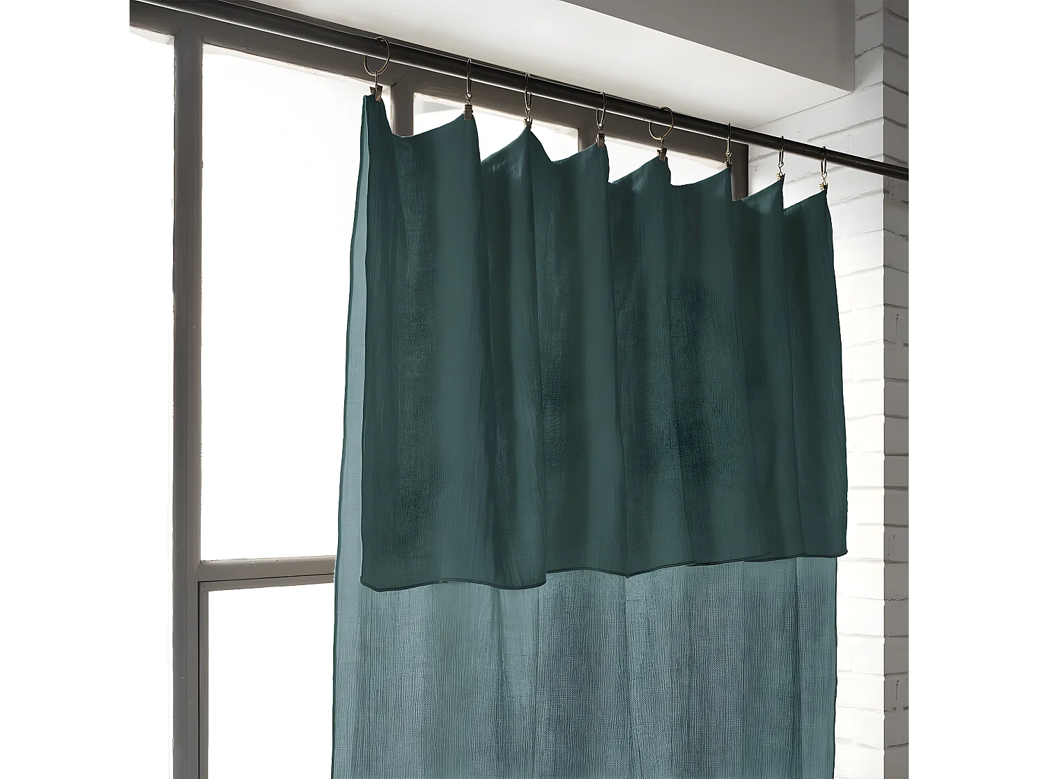 OUREA - Rideau Ajustable 140x300 cm Gaze de Coton Canard + 8 Anneaux Pince