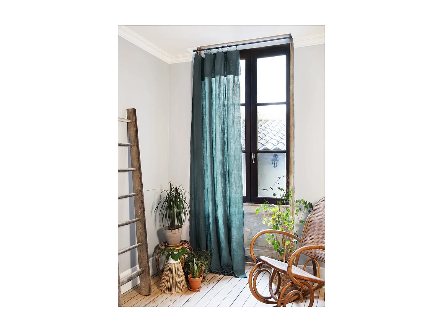 OUREA - Rideau Ajustable 140x300 cm Gaze de Coton Canard + 8 Anneaux Pince