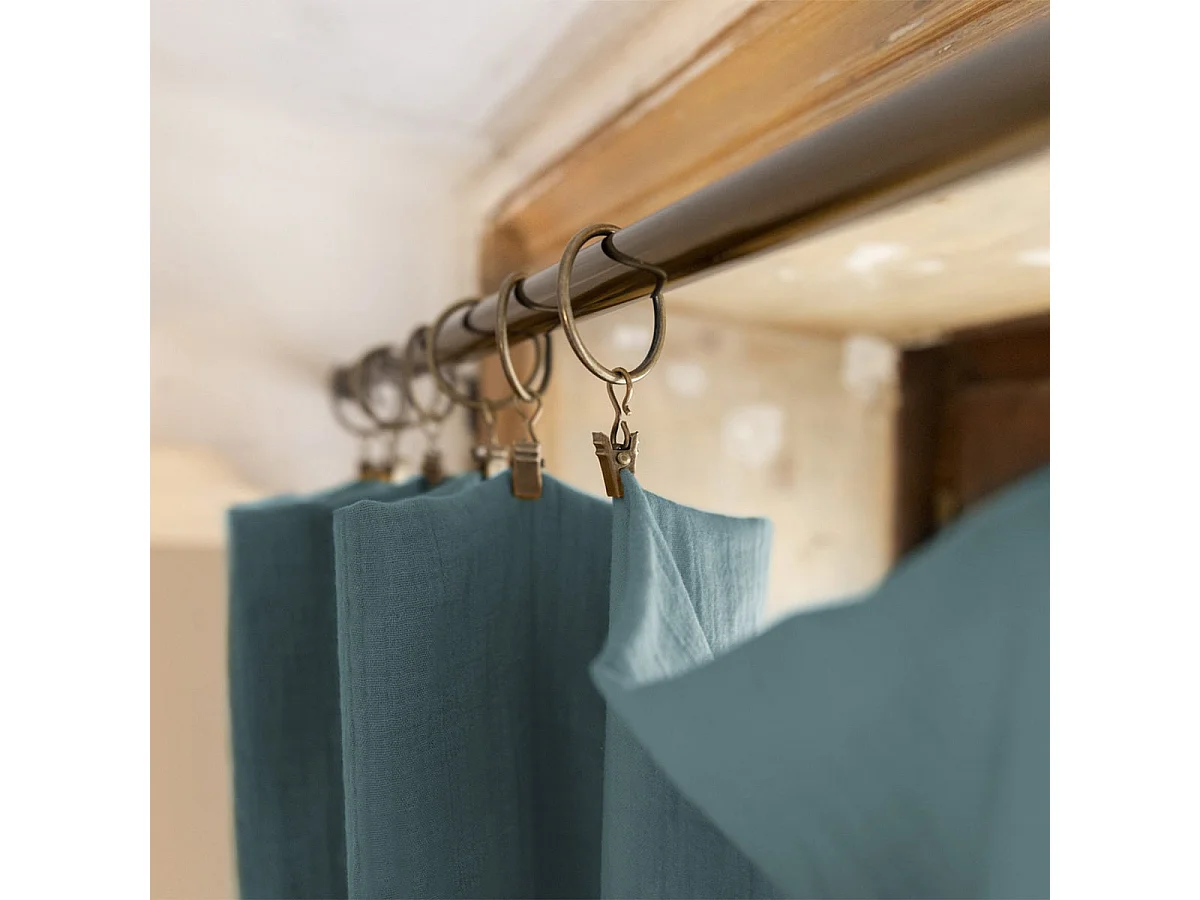 OUREA - Rideau Ajustable 140x300 cm Gaze de Coton Canard + 8 Anneaux Pince