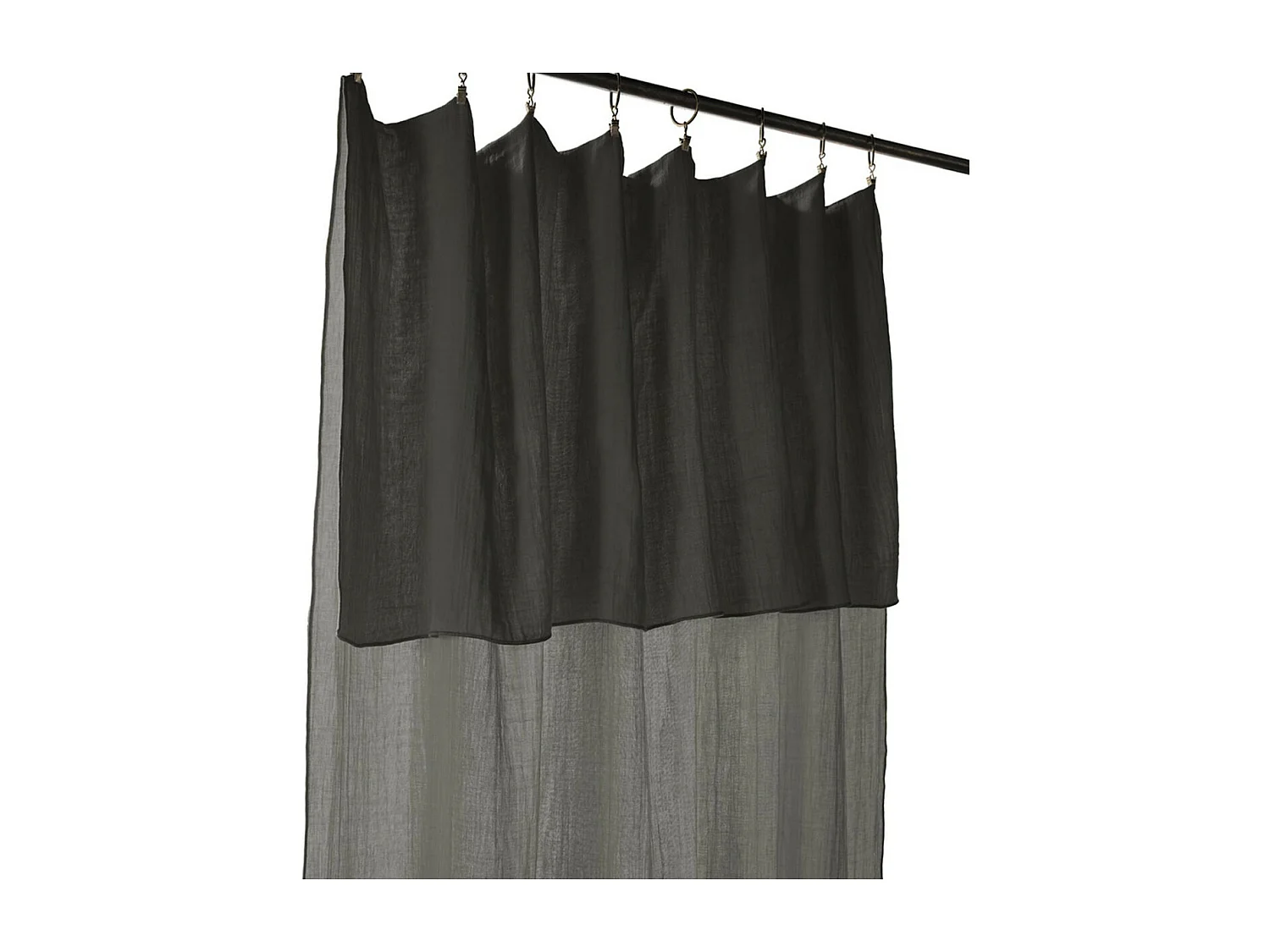 OUREA - Rideau Ajustable 140x300 cm Gaze de Coton Granit + 8 Anneaux Pince