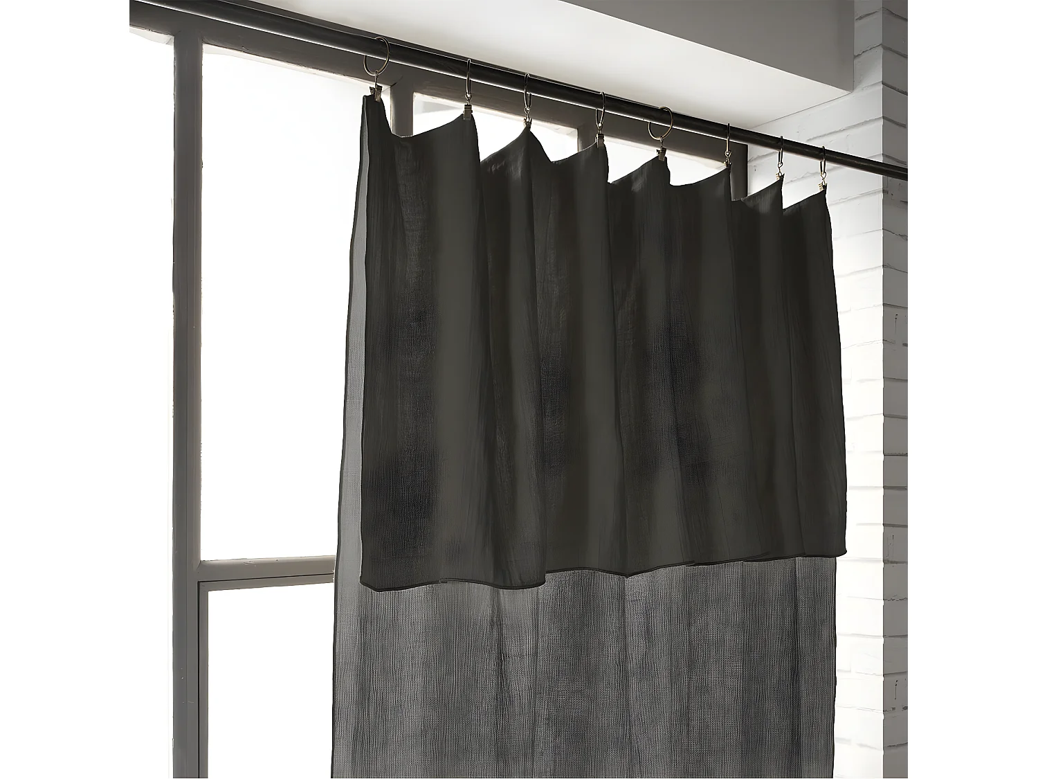 OUREA - Rideau Ajustable 140x300 cm Gaze de Coton Granit + 8 Anneaux Pince