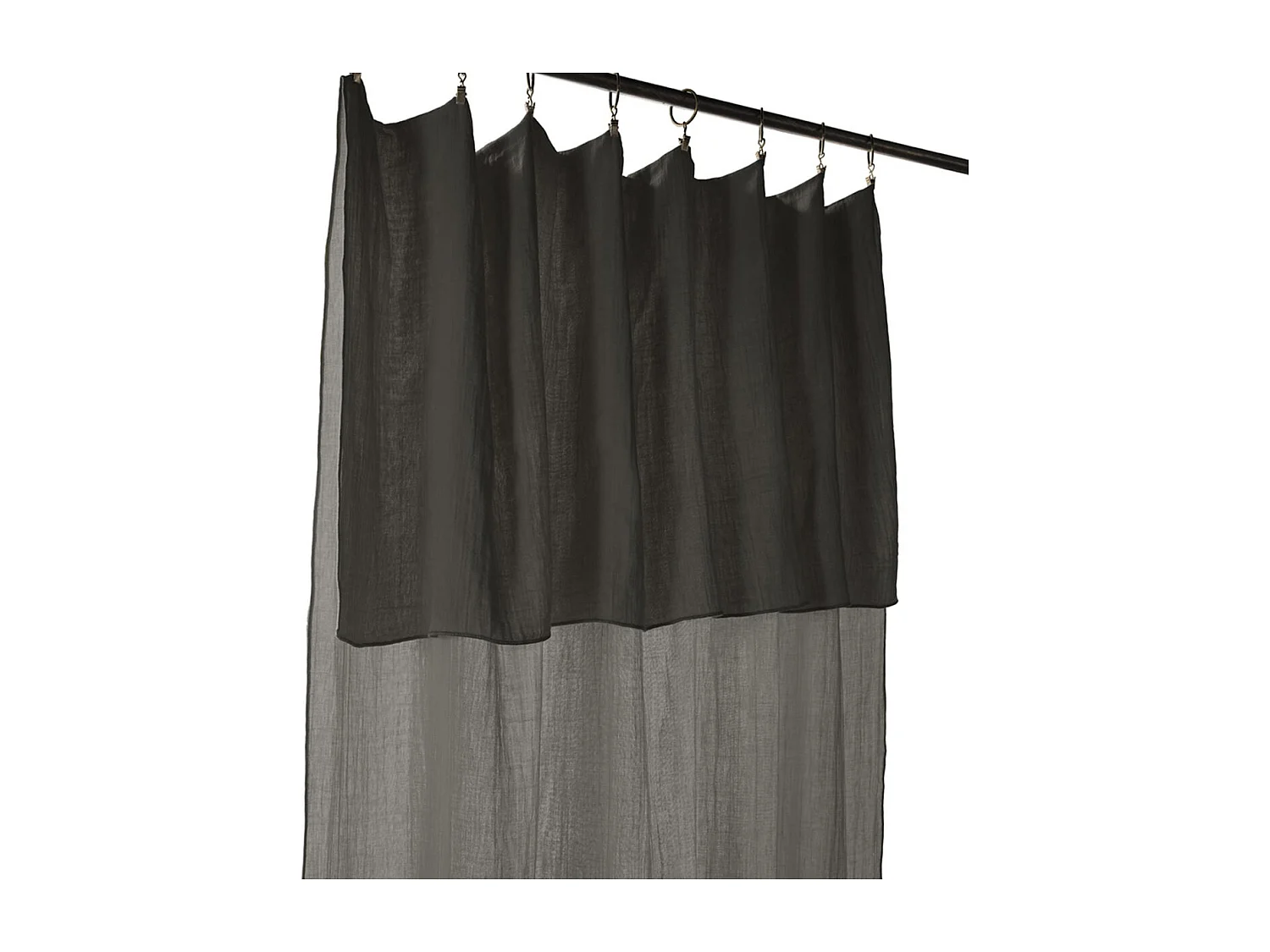 OUREA - Rideau Ajustable 140x300 cm Gaze de Coton Granit + 8 Anneaux Pince