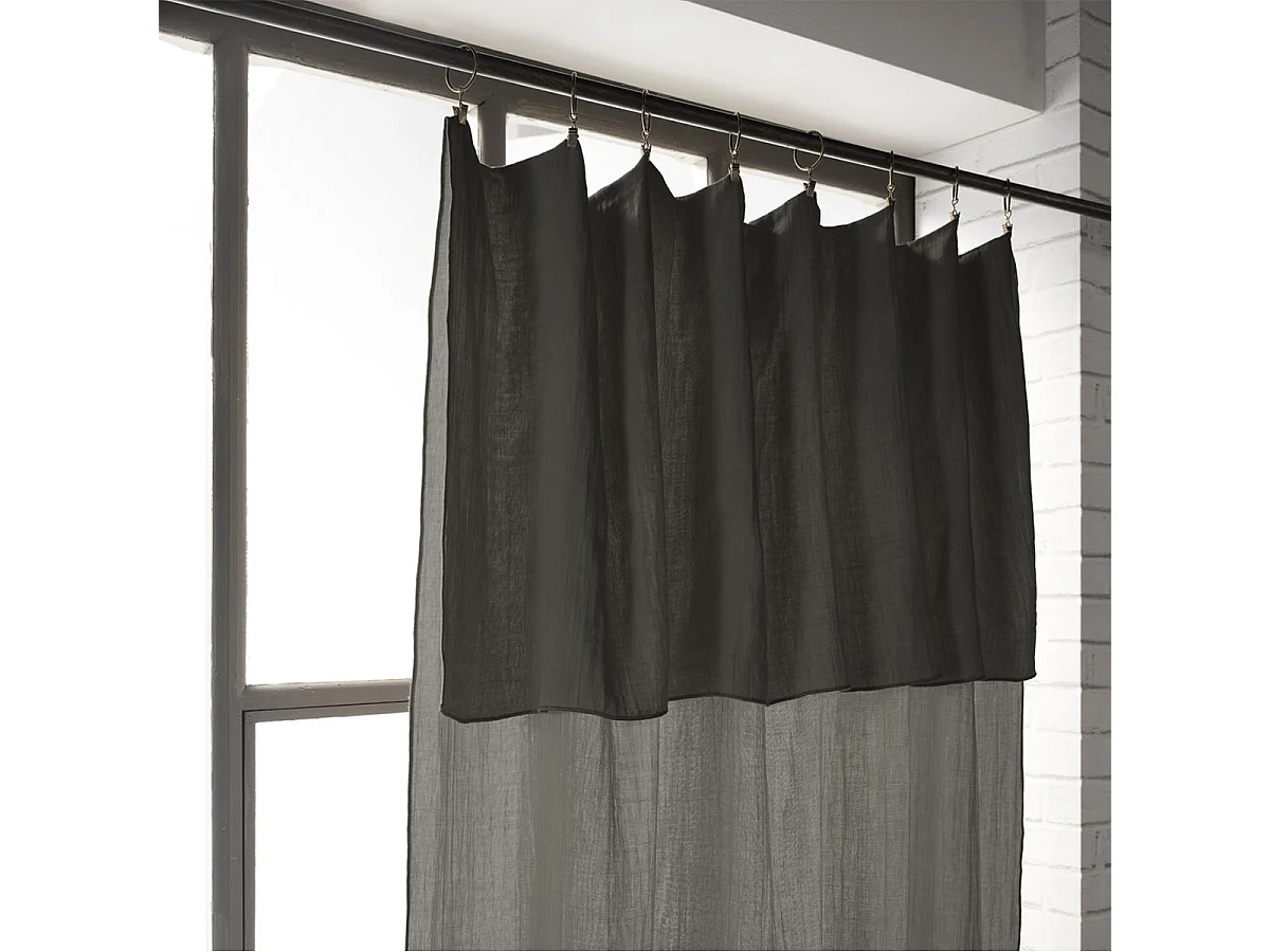 OUREA - Rideau Ajustable 140x300 cm Gaze de Coton Granit + 8 Anneaux Pince