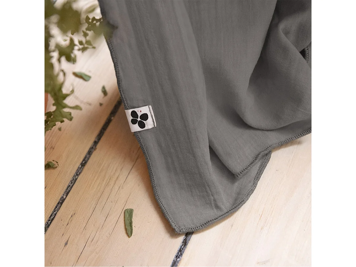 OUREA - Rideau Ajustable 140x300 cm Gaze de Coton Granit + 8 Anneaux Pince