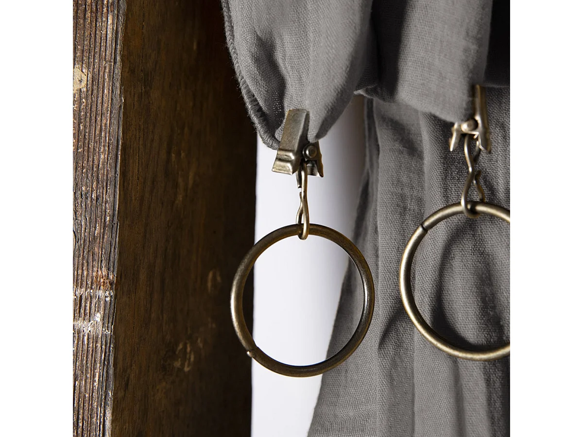 OUREA - Rideau Ajustable 140x300 cm Gaze de Coton Granit + 8 Anneaux Pince