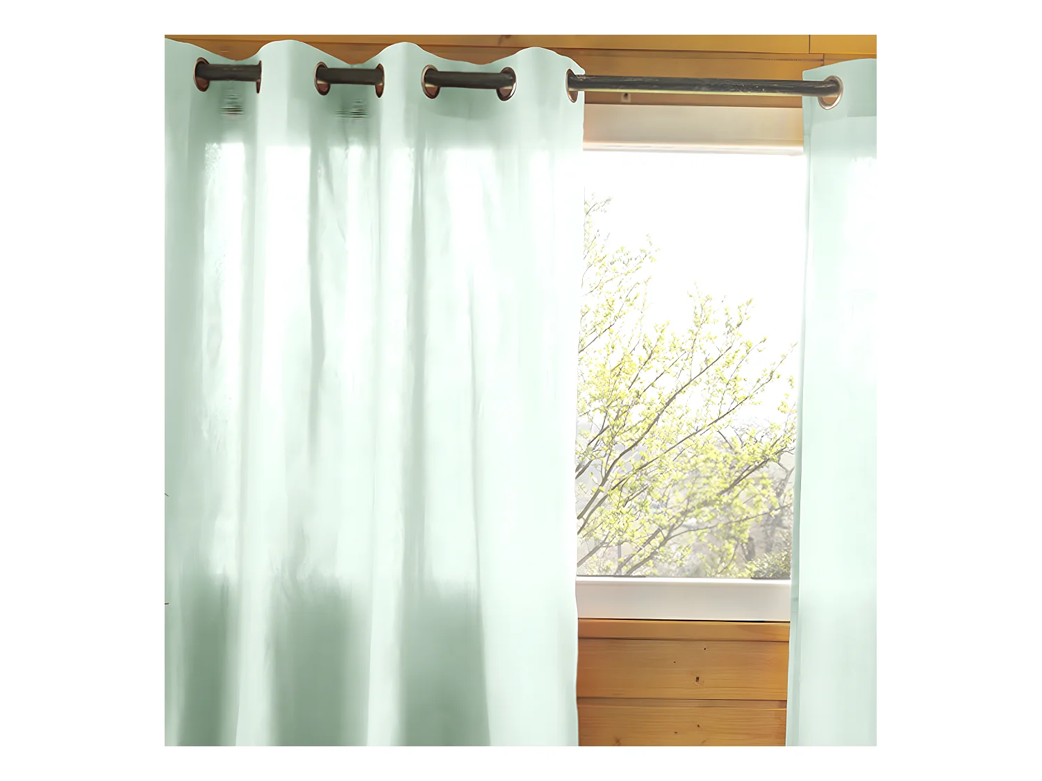 SOPHIE - Rideau 140x260cm Coton Coloris Menthe Œillets Inox