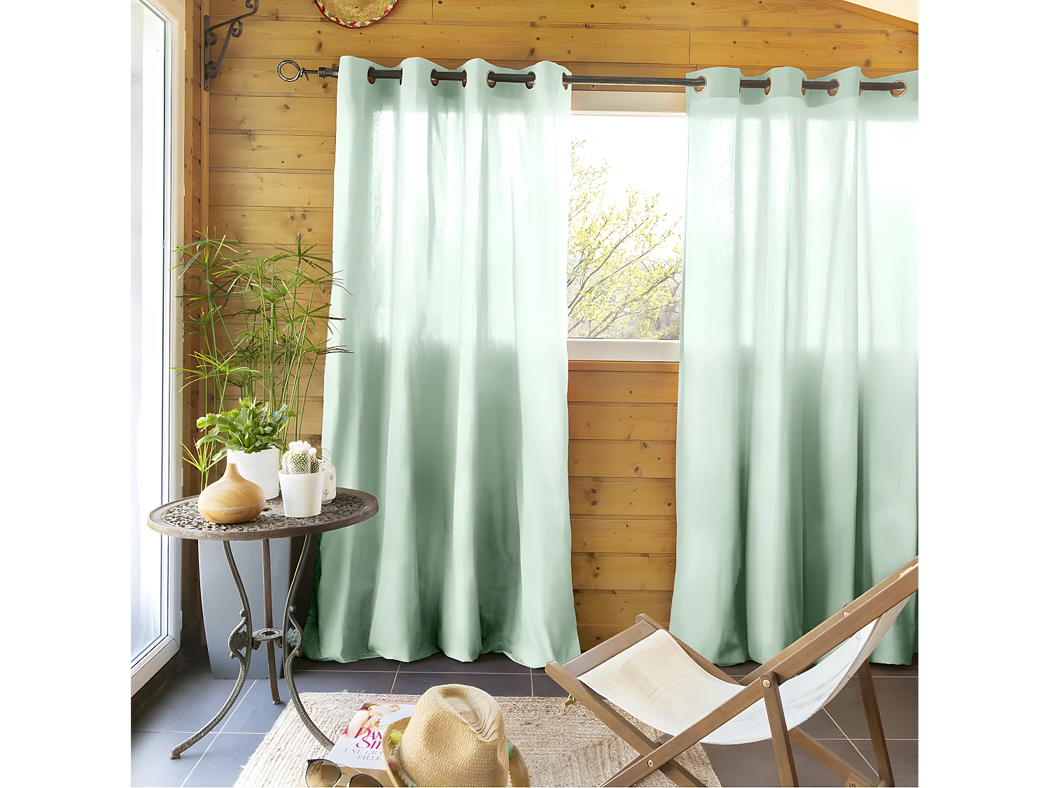 SOPHIE - Rideau 140x260cm Coton Coloris Menthe ?illets Inox