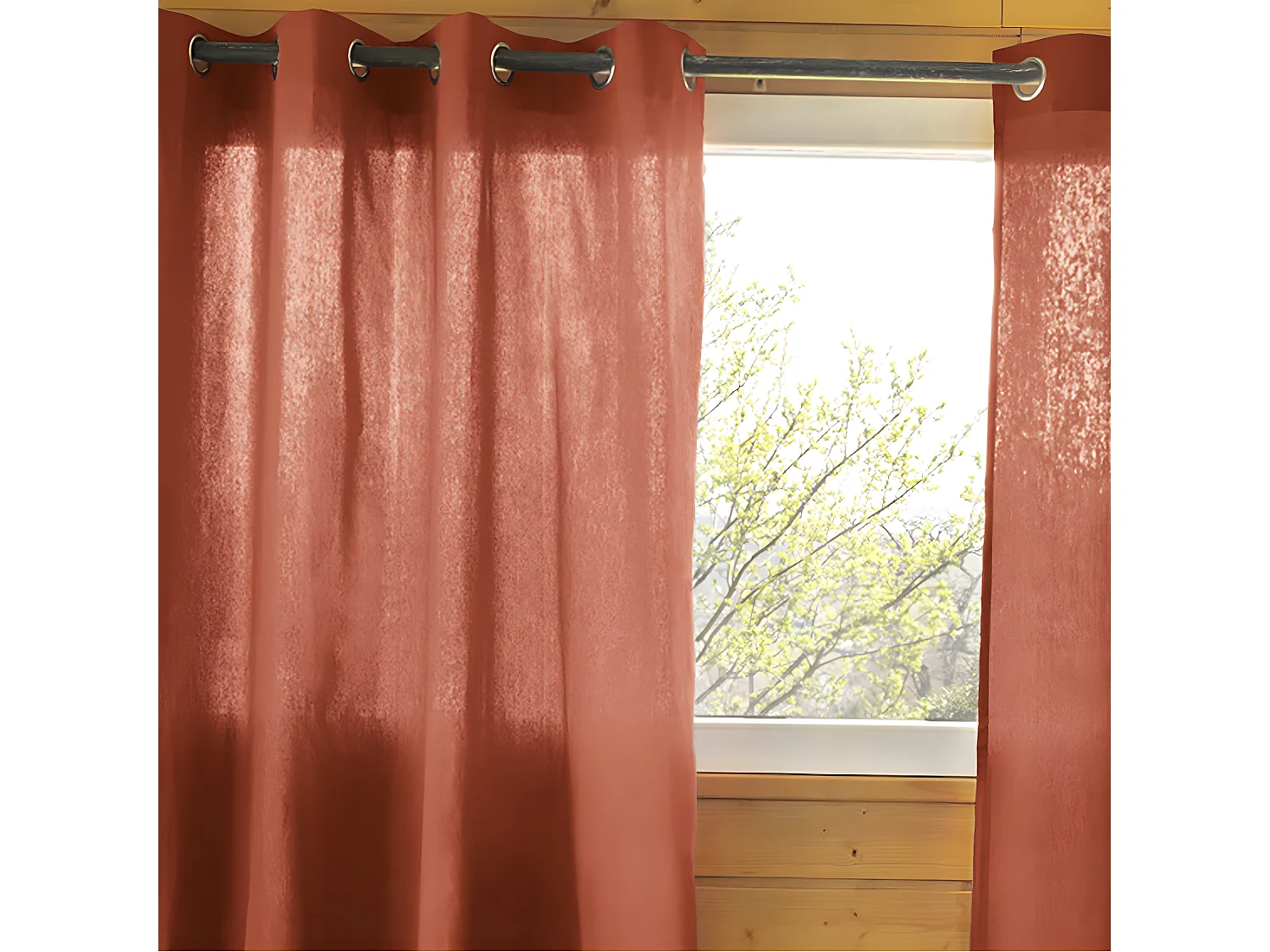 SOPHIE - Rideau 140x260cm Coton Coloris Terracotta ?illets Inox