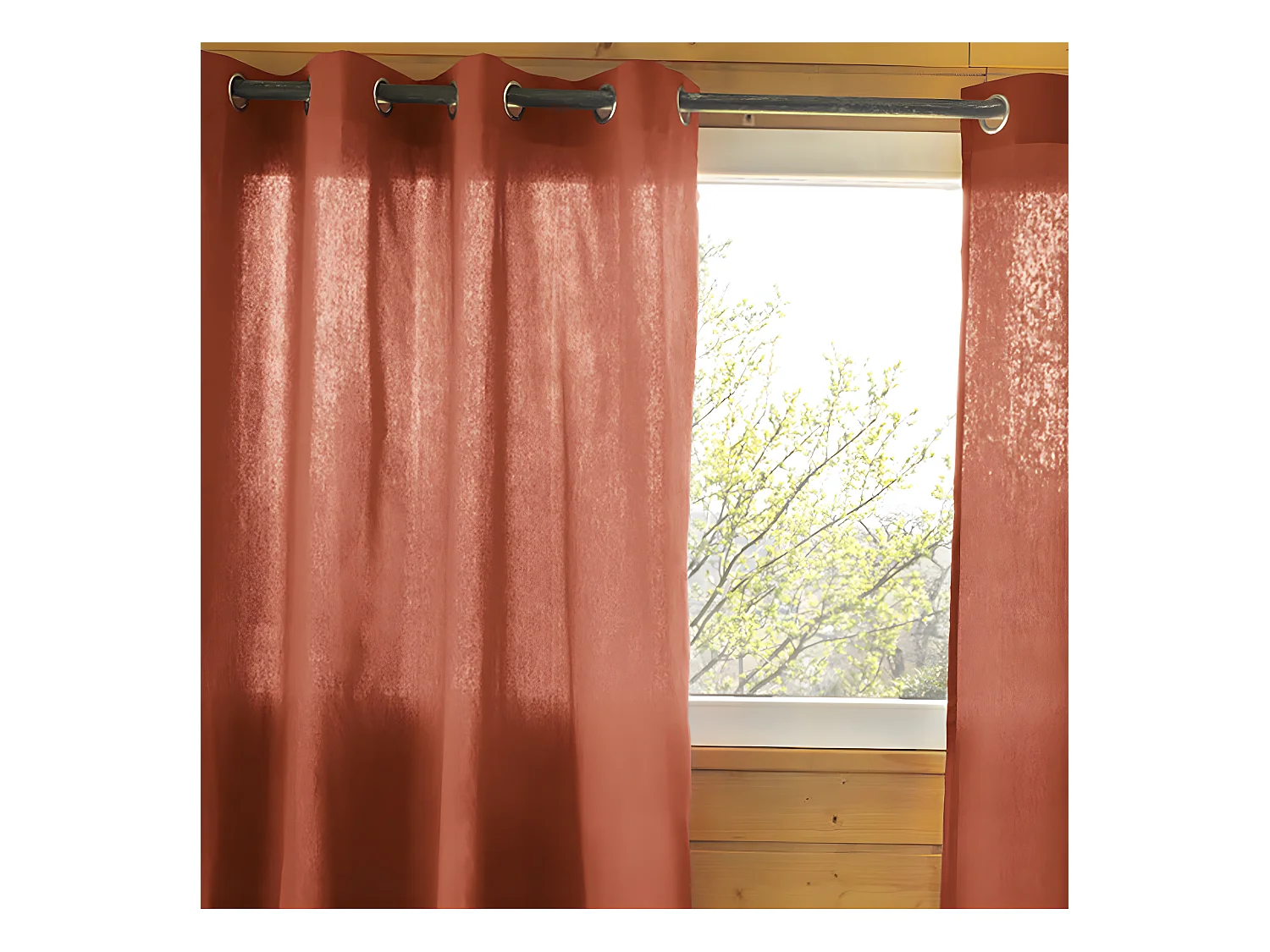 SOPHIE - Rideau 140x260cm Coton Coloris Terracotta Œillets Inox