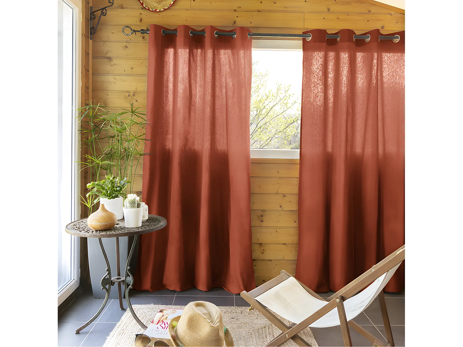 SOPHIE - Rideau 140x260cm Coton Coloris Terracotta ?illets Inox