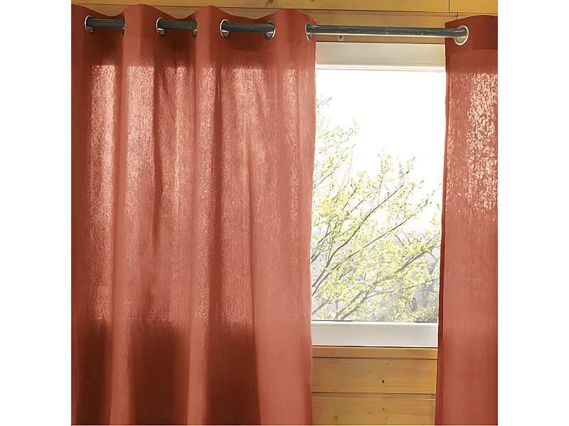SOPHIE - Rideau 140x260cm Coton Coloris Terracotta ?illets Inox